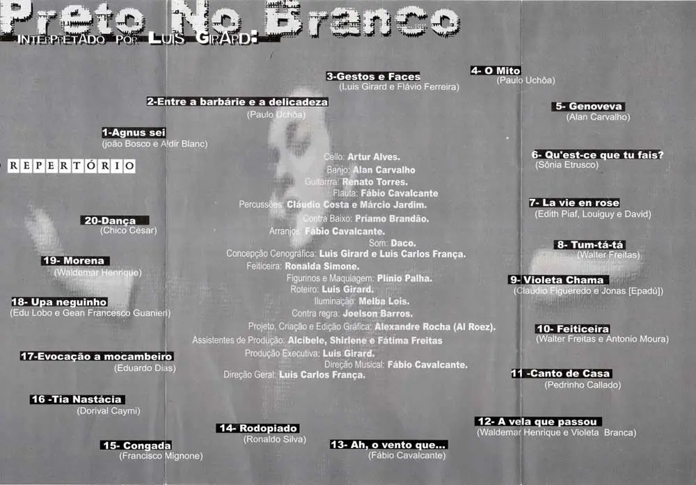 Programa do show Preto no Branco, de Luís Girard